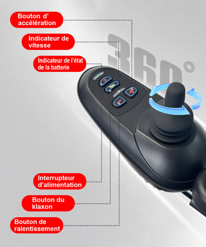 Fauteuil roulant électrique pliable léger ByteTecpeak D04 avec joystick à triple commande, télécommande et Bluetooth, moteur silencieux de 500 W, autonomie de 20 km