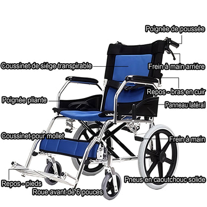 Fauteuil roulant pliable ultraléger ByteTecpeak M3 avec freins, largeur d'assise 44,5 cm