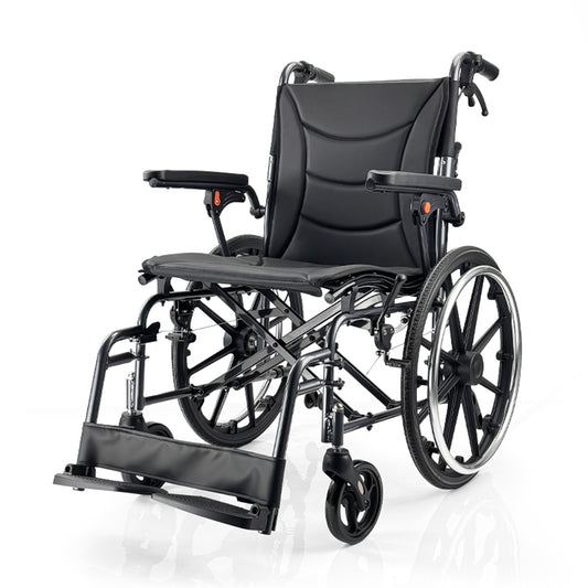 Fauteuil roulant pliable en aluminium ByteTecpeak M4 avec système d'absorption des chocs et repose-pieds