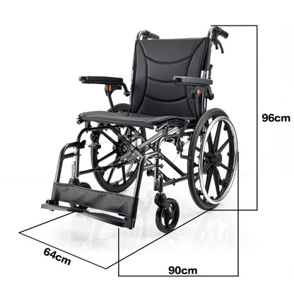 ByteTecpeak M4 Fauteuil roulant pliable avec double coussin d'assise, roues avant absorbant les chocs, châssis léger en aluminium, accoudoirs amovibles, caoutchouc plein sans entretien