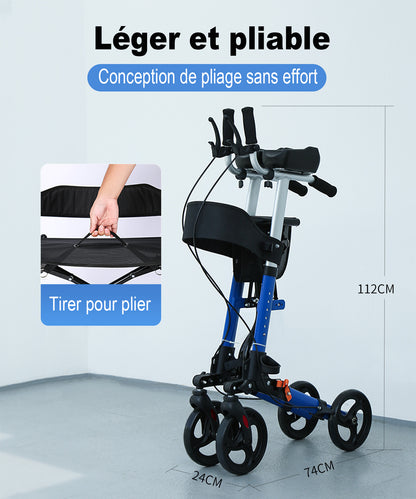 ByteTecpeak R2 Rollateur léger pliable en aluminium, avec siège, béquilles, dossier et sac, équipé de supports d'avant-bras réglables, supporte jusqu'à 100 kg, idéal pour les personnes âgées.