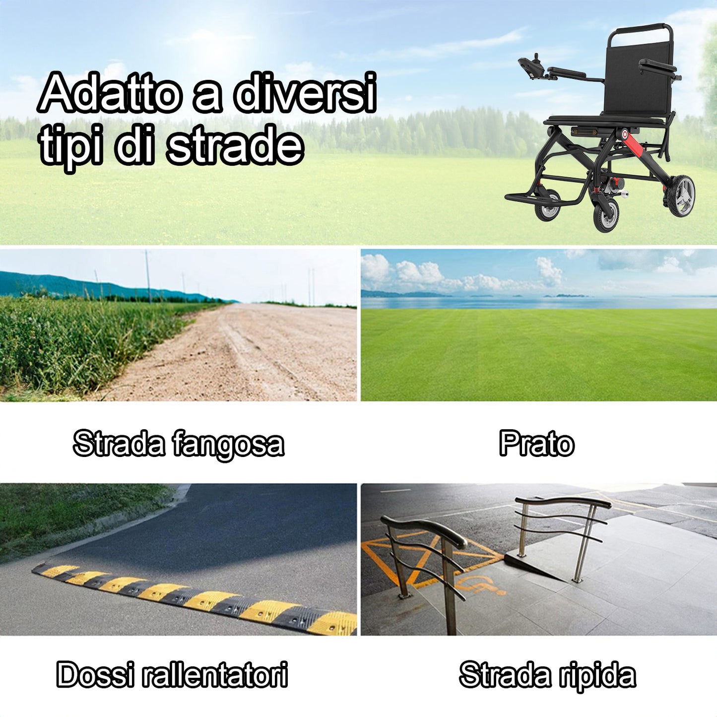 Carrozzina ByteTecpeak-D01, pesa 14,1 kg, carrozzina elettrica ultraleggera, carrozzina elettrica pieghevole, autonomia 20 km, batteria al litio rimovibile da 12 Ah, per la casa