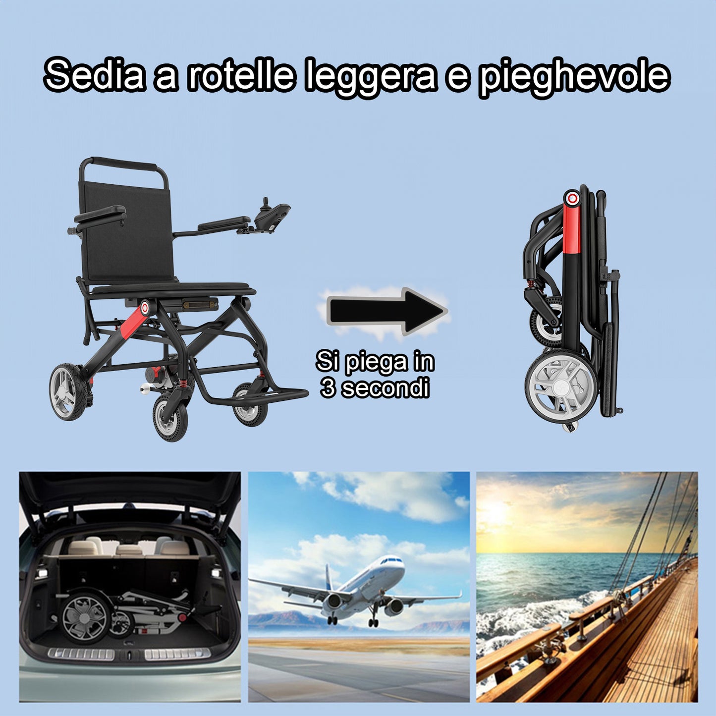 Carrozzina ByteTecpeak-D01, pesa 14,1 kg, carrozzina elettrica ultraleggera, carrozzina elettrica pieghevole, autonomia 20 km, batteria al litio rimovibile da 12 Ah, per la casa