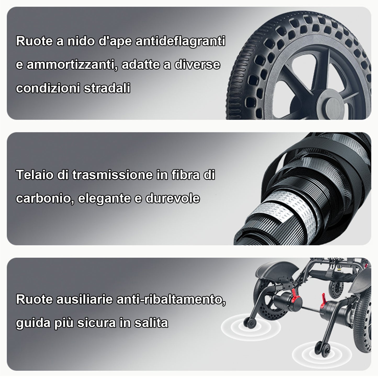 ByteTecpeak D04 Carrozzina leggera pieghevole con joystick a triplo comando, telecomando e Bluetooth, motore silenzioso da 500 W, autonomia 20 km