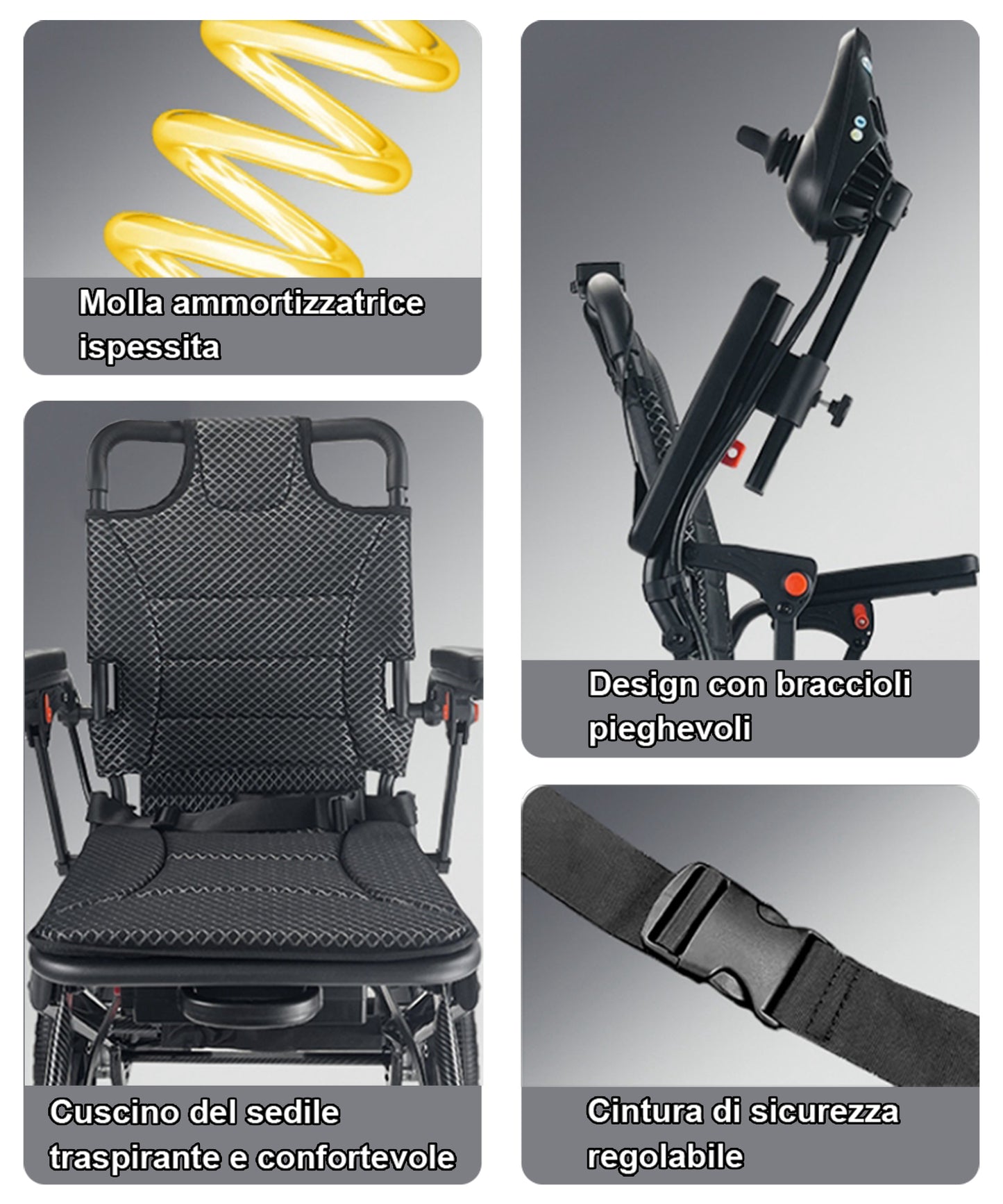 ByteTecpeak D04 Carrozzina leggera pieghevole con joystick a triplo comando, telecomando e Bluetooth, motore silenzioso da 500 W, autonomia 20 km