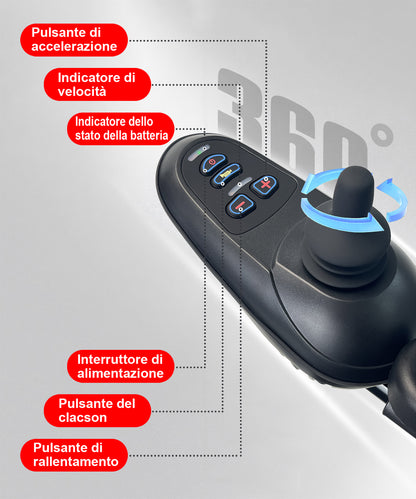 ByteTecpeak D04 Carrozzina leggera pieghevole con joystick a triplo comando, telecomando e Bluetooth, motore silenzioso da 500 W, autonomia 20 km
