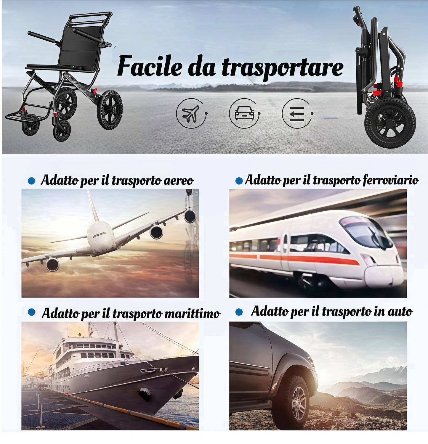 ByteTecpeak M1 Carrozzina pieghevole in alluminio - Leggera, adatta ai viaggi e con un carico massimo di 100 kg