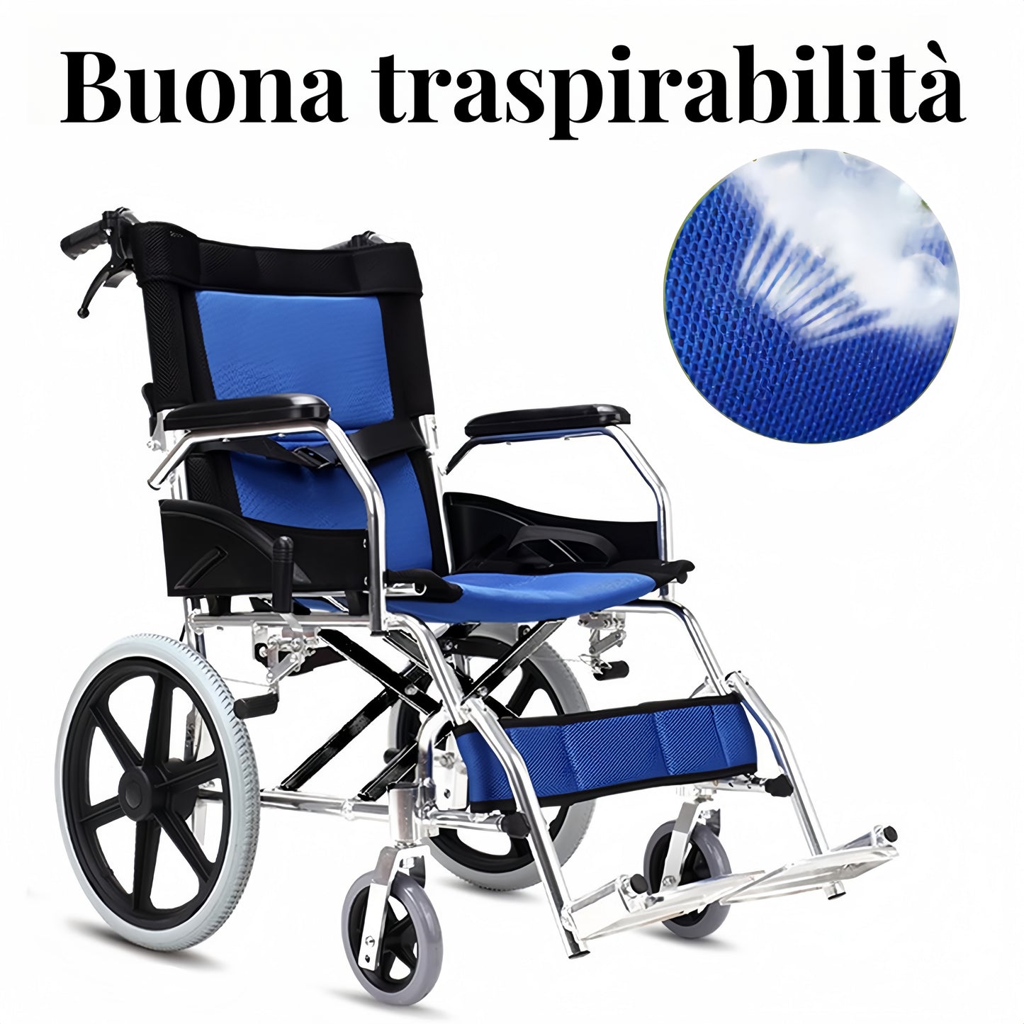 ByteTecpeak M3 Ultralight Carrozzina leggera pieghevole, carrozzina da transito, freno sulle maniglie Carrozzina da viaggio per disabili e anziani, poggiapiedi, braccioli, leggera, seduta 44,5 cm