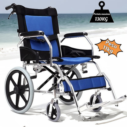 ByteTecpeak M3 Ultralight Carrozzina leggera pieghevole, carrozzina da transito, freno sulle maniglie Carrozzina da viaggio per disabili e anziani, poggiapiedi, braccioli, leggera, seduta 44,5 cm