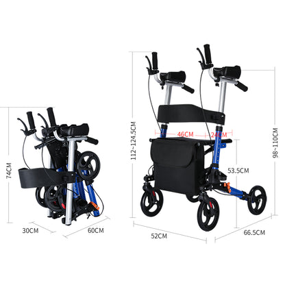 ByteTecpeak R2 Rollator leggero e pieghevole in alluminio, con sedile, stampelle, schienale e borsa, dotato di supporti regolabili per gli avambracci, portata fino a 100 kg, ideale per gli anziani.