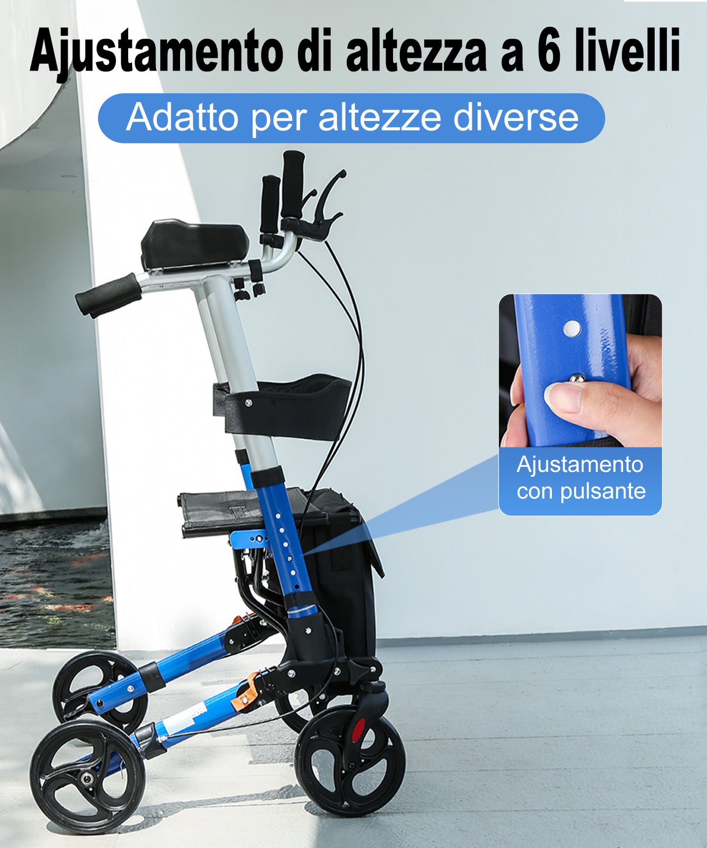ByteTecpeak R2 Rollator leggero e pieghevole in alluminio, con sedile, stampelle, schienale e borsa, dotato di supporti regolabili per gli avambracci, portata fino a 100 kg, ideale per gli anziani.
