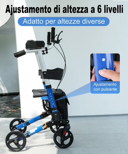 ByteTecpeak R2 Rollator leggero e pieghevole in alluminio, con sedile, stampelle, schienale e borsa, dotato di supporti regolabili per gli avambracci, portata fino a 100 kg, ideale per gli anziani.
