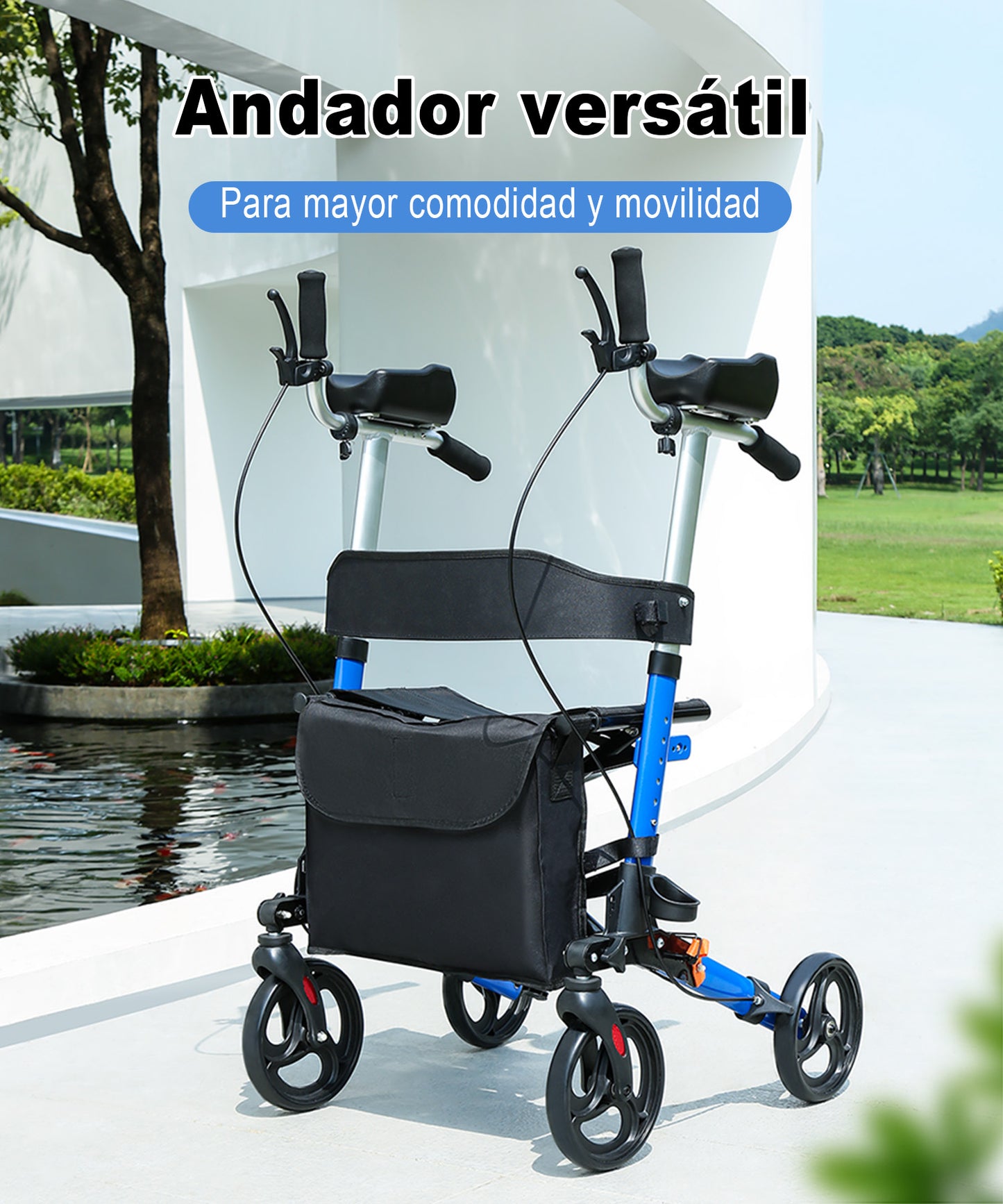 ByteTecpeak R2 Rollator leggero e pieghevole in alluminio, con sedile, stampelle, schienale e borsa, dotato di supporti regolabili per gli avambracci, portata fino a 100 kg, ideale per gli anziani.