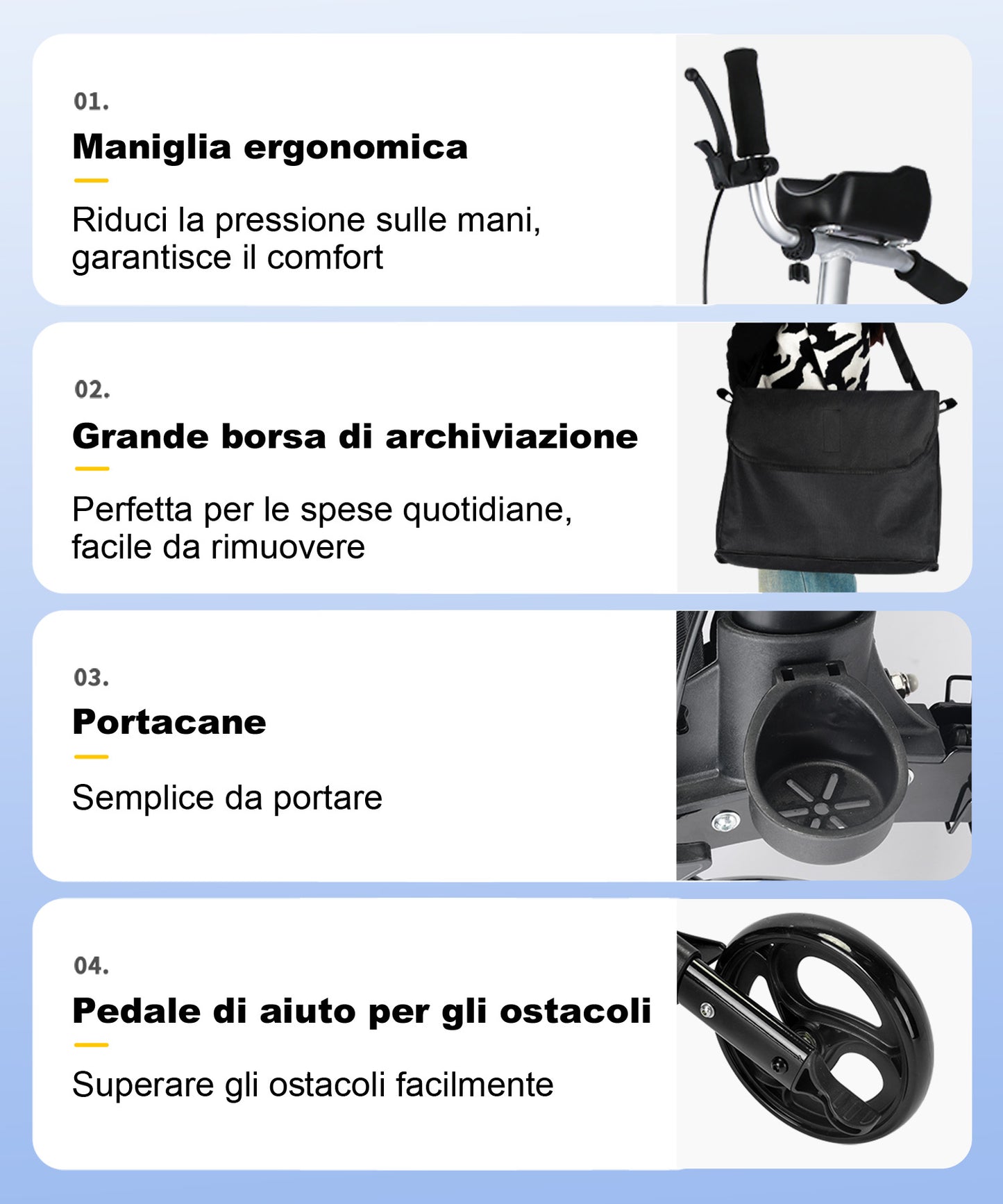 ByteTecpeak R2 Rollator leggero e pieghevole in alluminio, con sedile, stampelle, schienale e borsa, dotato di supporti regolabili per gli avambracci, portata fino a 100 kg, ideale per gli anziani.