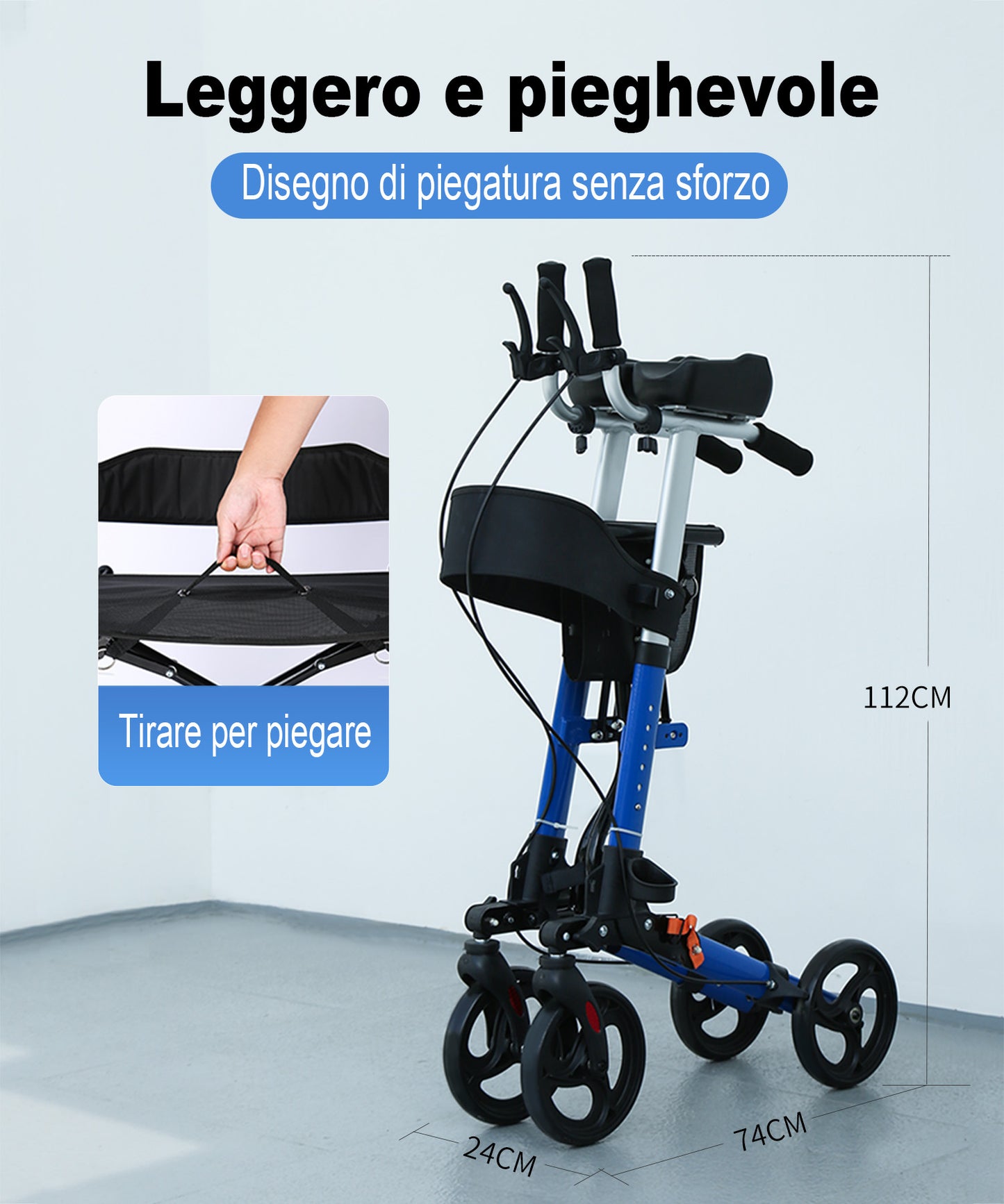 ByteTecpeak R2 Rollator leggero e pieghevole in alluminio, con sedile, stampelle, schienale e borsa, dotato di supporti regolabili per gli avambracci, portata fino a 100 kg, ideale per gli anziani.
