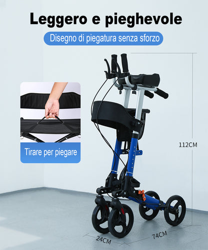 ByteTecpeak R2 Rollator leggero e pieghevole in alluminio, con sedile, stampelle, schienale e borsa, dotato di supporti regolabili per gli avambracci, portata fino a 100 kg, ideale per gli anziani.