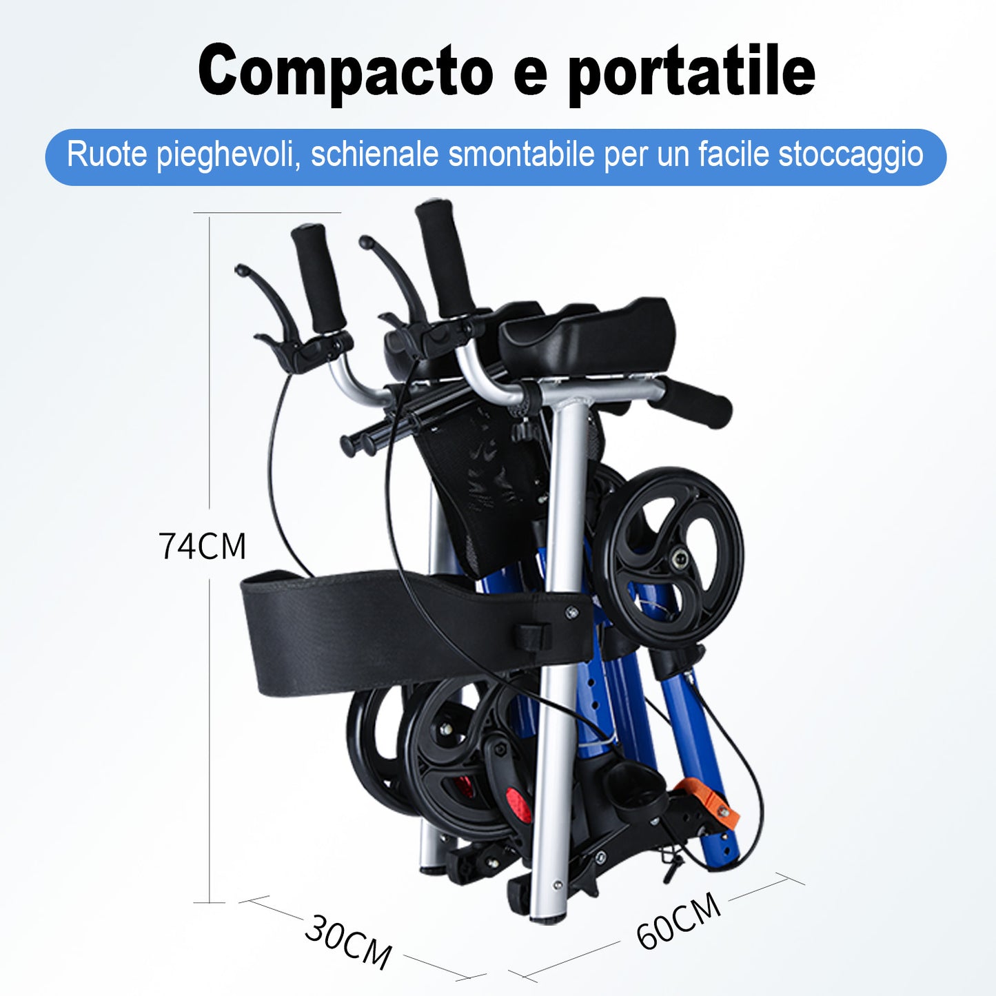 ByteTecpeak R2 Rollator leggero e pieghevole in alluminio, con sedile, stampelle, schienale e borsa, dotato di supporti regolabili per gli avambracci, portata fino a 100 kg, ideale per gli anziani.