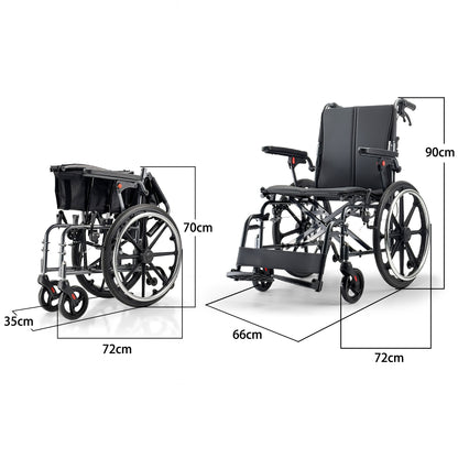 ByteTecpeak M4 Leichter manueller Rollstuhl aus Aluminiumlegierung mit Doppeltem Sitzpolster (Max Belastung 100kg)