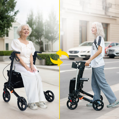 ByteTecpeak R1 Leichter, höhenverstellbarer Rollator mit Sitz, Faltbarer Gehwagen