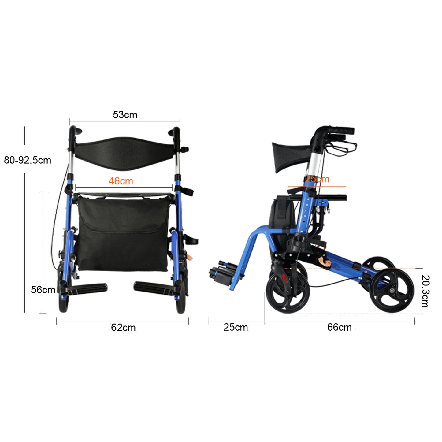 ByteTecpeak R3 Leichter faltbarer Rollator mit Sitz, Bremsen, Tasche