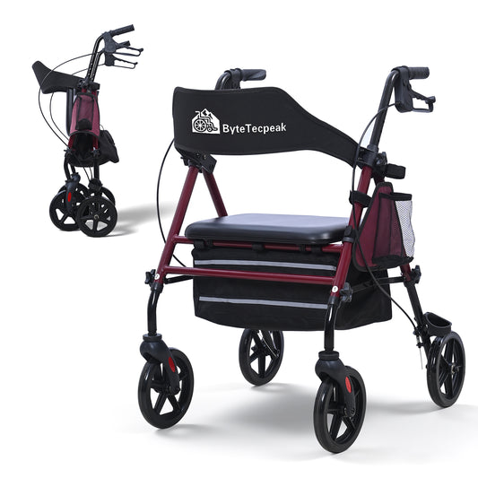 ByteTecpeak R4 Leichter faltbarer Rollator mit Sitz, Bremsen, Tasche
