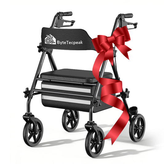 ByteTecpeak R4 Faltbarer Rollator mit Sitz, Schwarzer Rahmen, Kompakt & Verstellbar