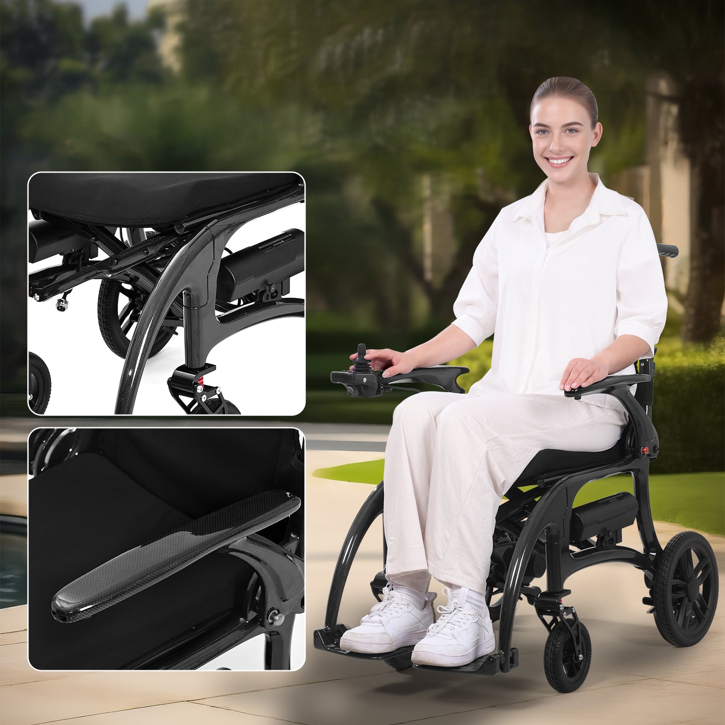 ByteTecpeak XP01 Elektrischer Rollstuhl aus Carbon, 2×8Ah Batterien, Reichweite 25 km