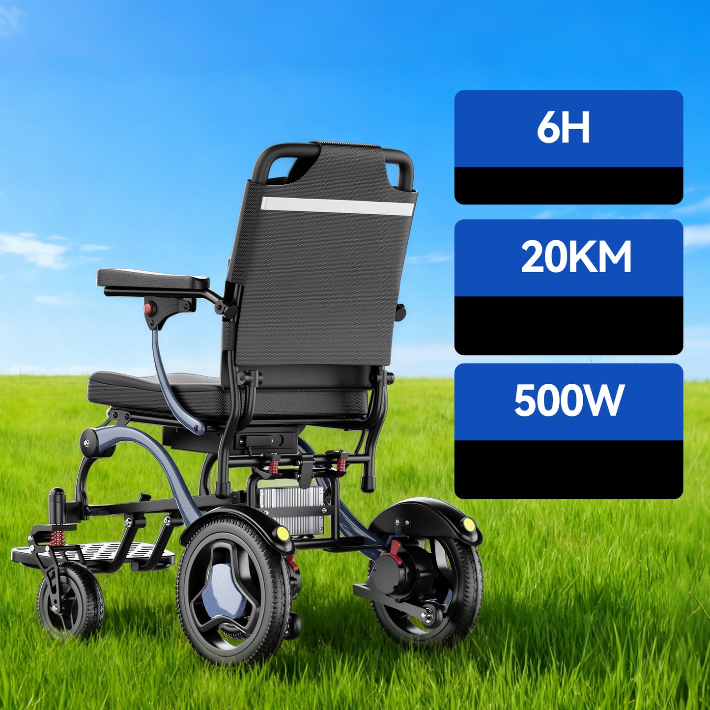 ByteTecpeak XP03 Ultraleichter Faltbarer Elektrorollstuhl (nur 16,63 kg) mit Doppelbatterie 2×10Ah für 2*20 km Reichweite