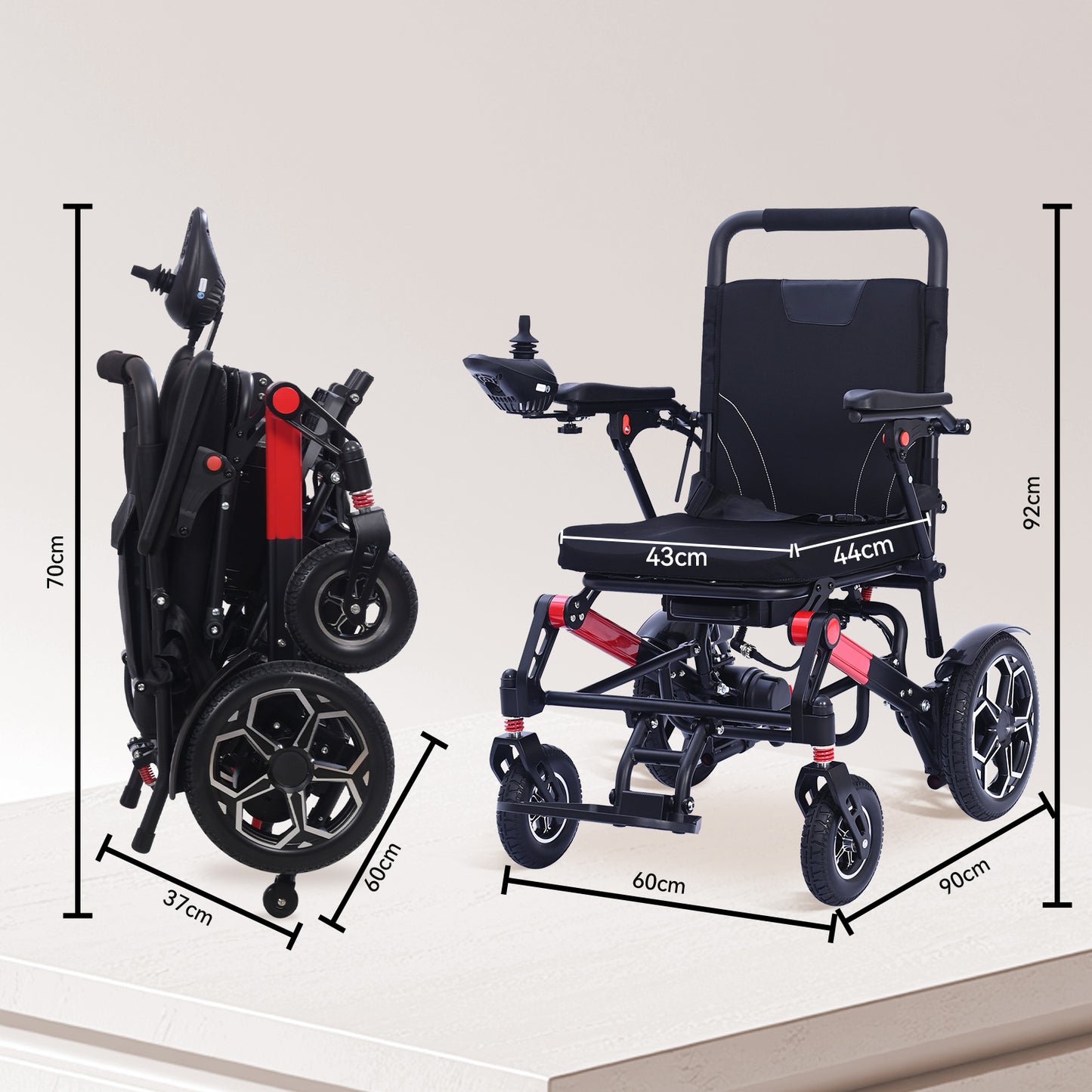 ByteTecpeak XPR04 Leicht Elektrischer Rollstuhl – 20km Reichweite, 500W Motor, 12Ah Akku