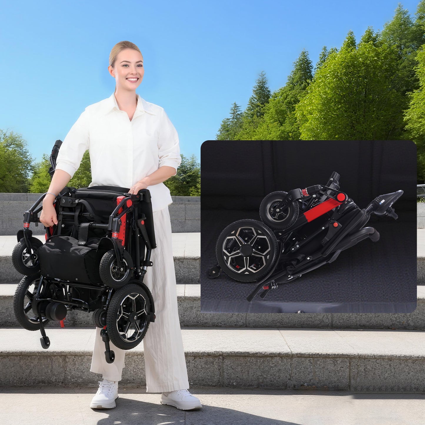 ByteTecpeak XPR04 Leicht Elektrischer Rollstuhl – 20km Reichweite, 500W Motor, 12Ah Akku