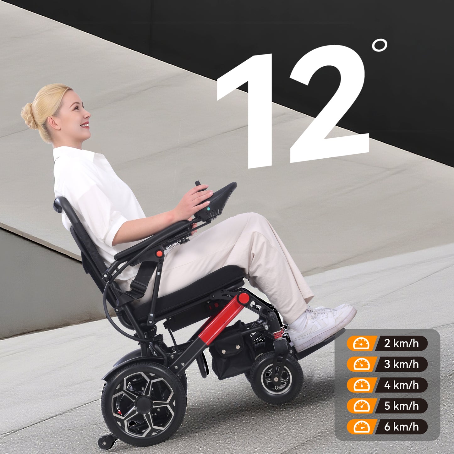 ByteTecpeak XPR04 Leicht Elektrischer Rollstuhl – 20km Reichweite, 500W Motor, 12Ah Akku
