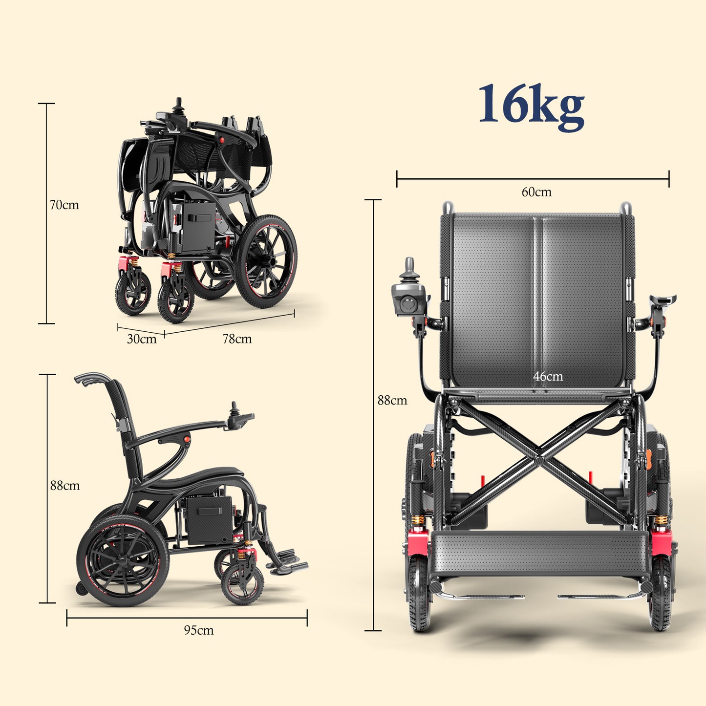 ByteTecpeak XP06 – ultraleichter Elektrorollstuhl mit Carbonfaser-Rahmenl |16 kg |30 km Reichweite