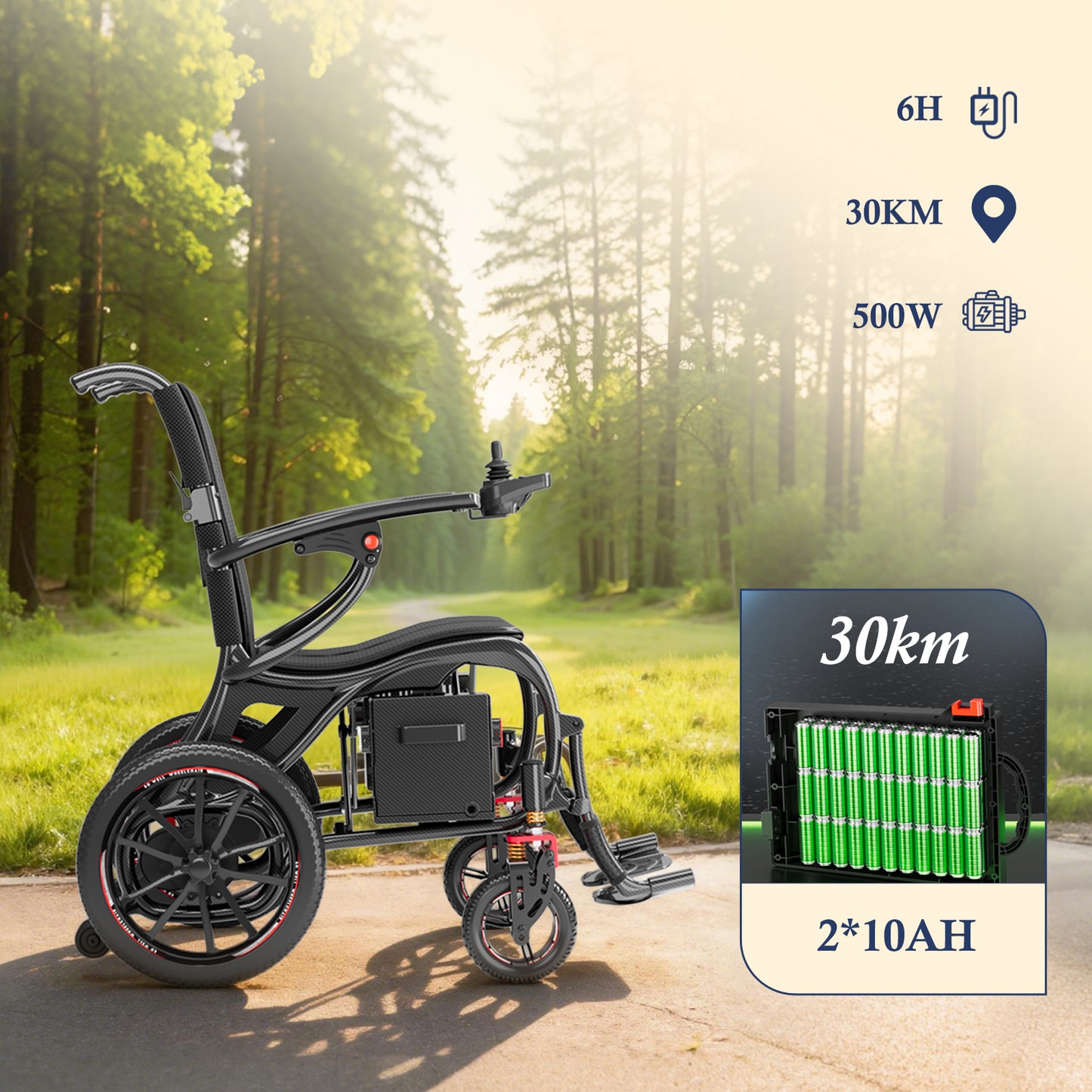 ByteTecpeak XP06 – ultraleichter Elektrorollstuhl mit Carbonfaser-Rahmenl |16 kg |30 km Reichweite