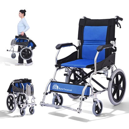 ByteTecpeak M3 Foldable Wheelchair – Sturdy, Lightweight, Aluminum Frame, 100 kg Capacity